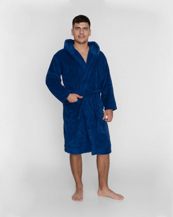Miękki szlafrok granatowy z kapturem Wellsoft Unisex - obrazek 3