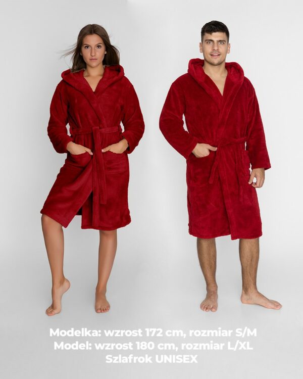 Bordowy szlafrok dla mężczyzn i kobiet Unisex Wellsoft - obrazek 3