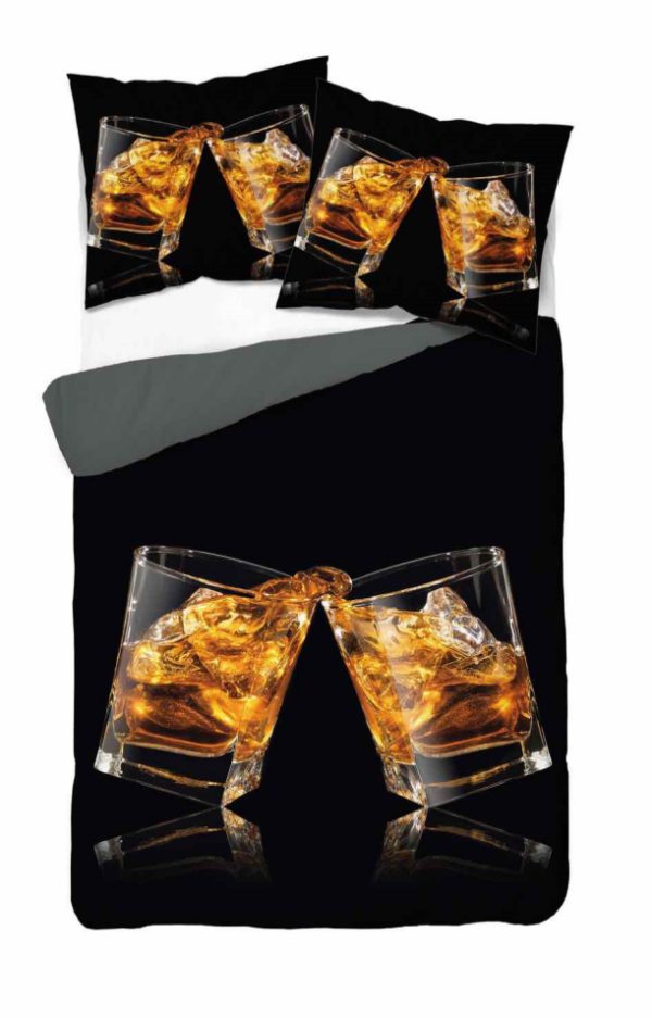 Pościel z mikrofibry 3D 160×200 szklanki whisky czarna 4182 A - obrazek 2